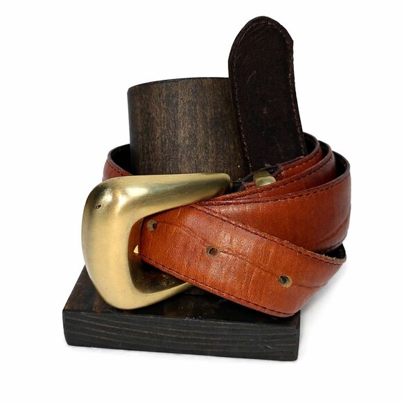 Vtg 90\'s The Ritz Accessories Collection Leather Belt With Gold Brass Buckle, XL main image 4